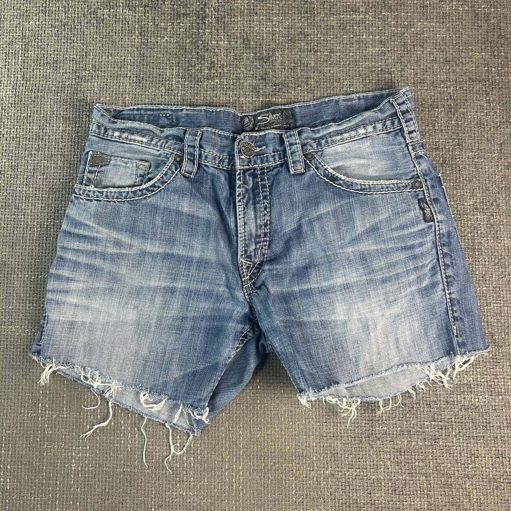 Silver Jeans Co Zac Denim Shorts Womens 34 Blue Relaxed Fit Raw Hem Y2K